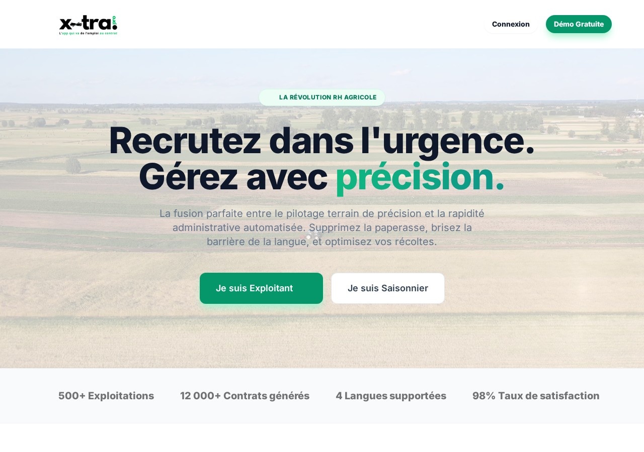 Capture de la page d'accueil du site Xtra (x-tra.pro)