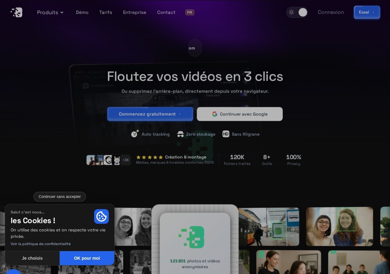 Capture de la page d'accueil du site YouBlur (youblur.com/fr)